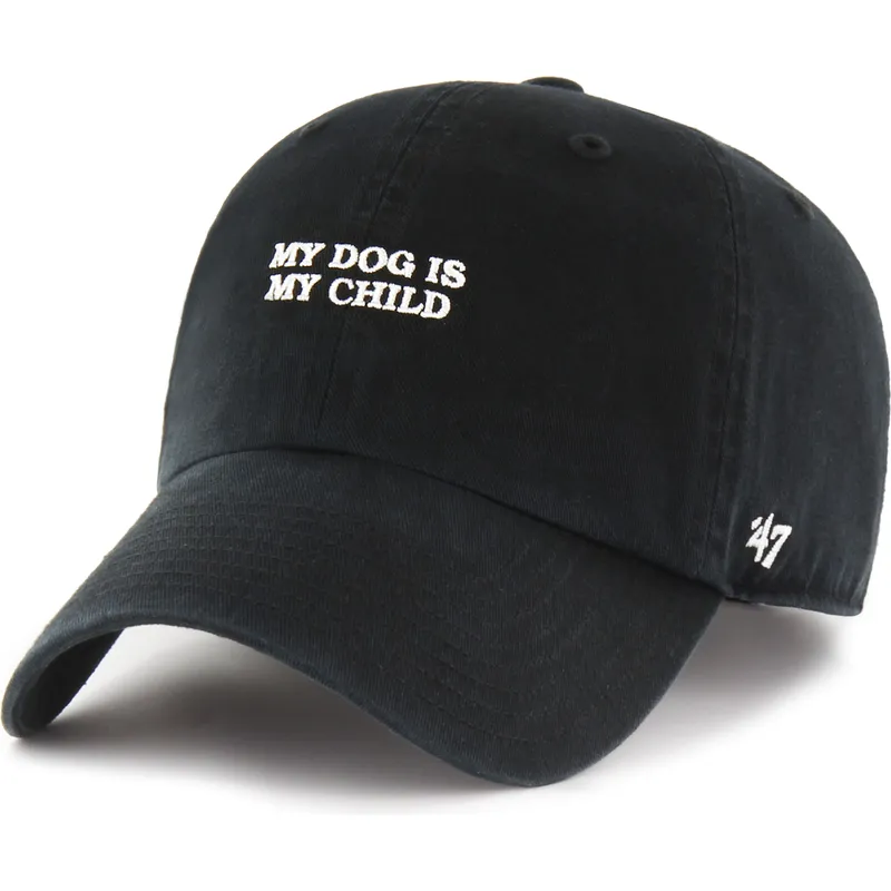 schwarze-verstellbare-curved-cap-my-dog-is-my-child-phrase-clean-up-base-runner-icon-von-47-brand