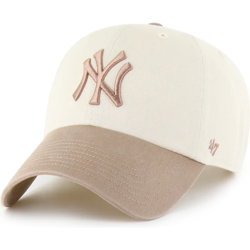 beige-und-braune-verstellbare-curved-cap-clean-up-two-tone-no-loop-label-der-new-york-yankees-mlb-von-47-brand beige-und-braune-verstellbare-curved-cap-clean-up-two-tone-no-loop-label-der-new-york-yankees-mlb-von-47-brand