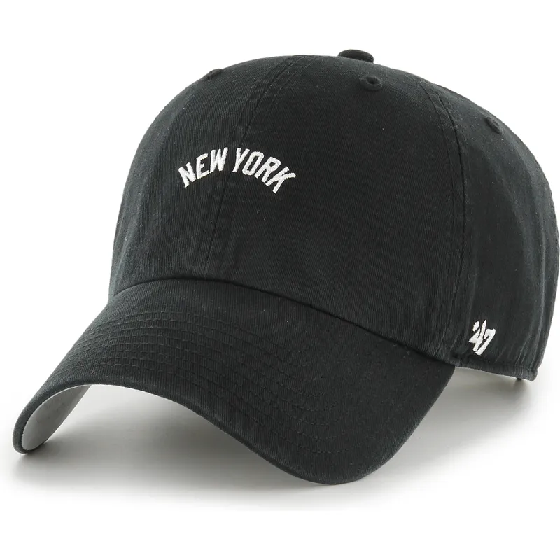 casquette-courbee-noire-ajustable-clean-up-base-runner-script-new-york-yankees-mlb-47-brand