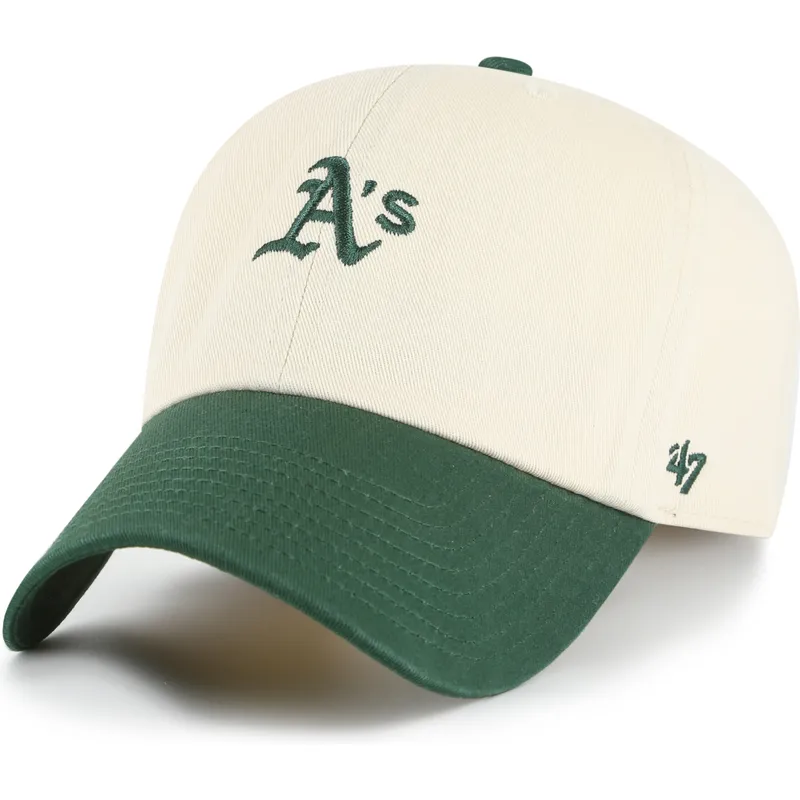beige-und-grune-verstellbare-gebogene-kappe-clean-up-base-runner-sure-shot-two-tone-von-mlb-von-47-brand