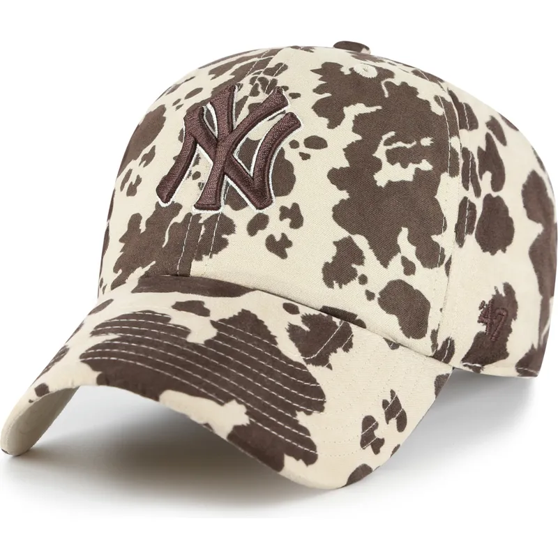 braune-verstellbare-curved-cap-mit-braunem-logo-clean-up-bessie-der-new-york-yankees-mlb-von-47-brand