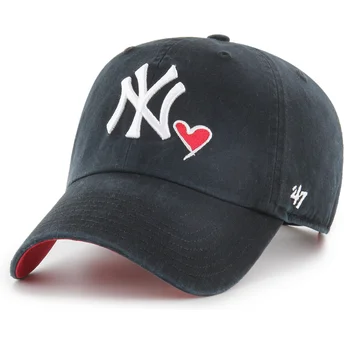 Mützen gebogen schwarz verstellbares band Clean Up Heart Icon der New York Yankees MLB von 47 Brand