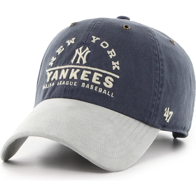 marineblaue-und-graue-verstellbare-gebogene-kappe-clean-up-windham-suede-vintage-der-new-york-yankees-mlb-von-47-brand marineblaue-und-graue-verstellbare-gebogene-kappe-clean-up-windham-suede-vintage-der-new-york-yankees-mlb-von-47-brand