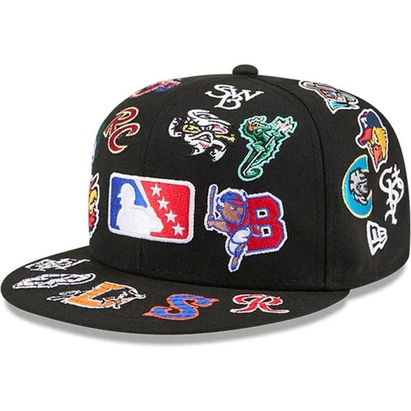 schwarze-enganliegende-59fifty-all-over-flat-cap-von-milb-von-new-era