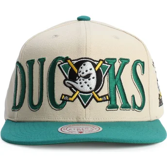 Casquette plate verte et beige snapback Across The Board Anaheim Ducks NHL Mitchell & Ness