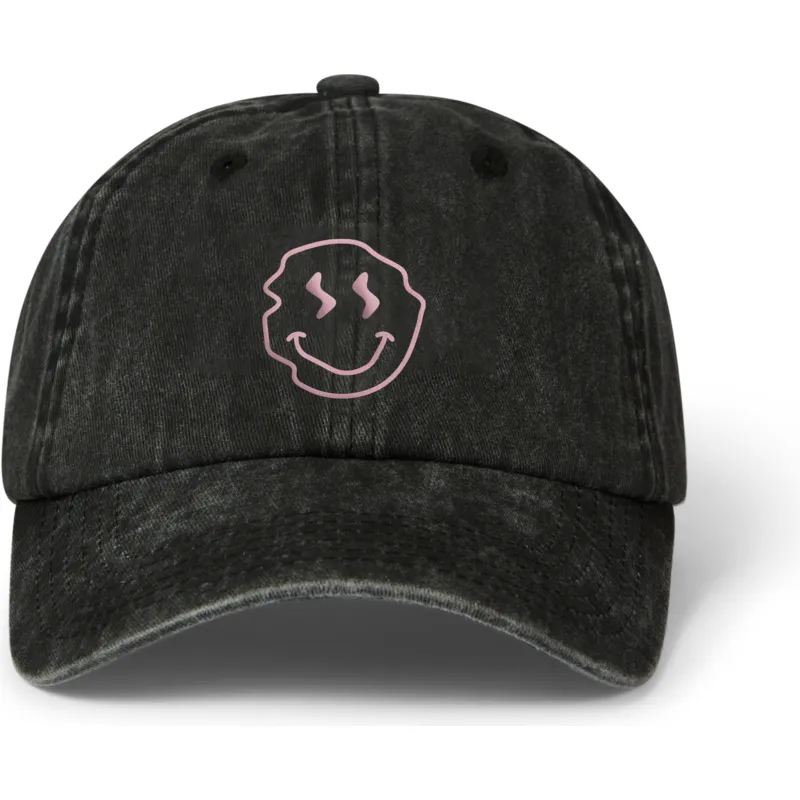 casquette-courbee-noire-ajustable-smiley-washed-pica-pica