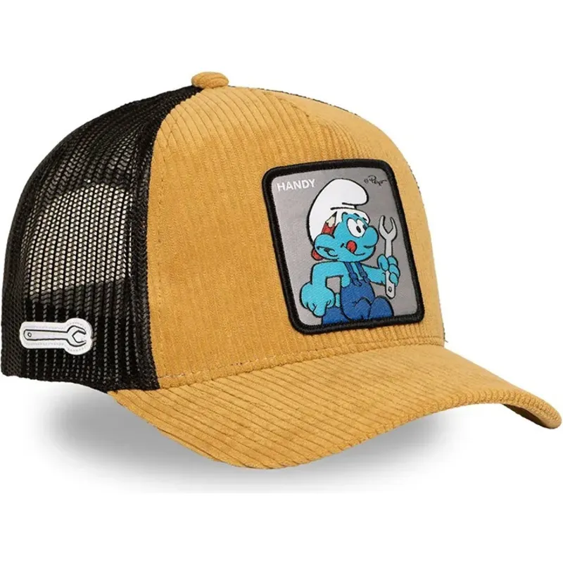 trucker-cap-braun-und-schwarz-schlumpf-handy-smu-handy-die-schlumpfe-von-capslab