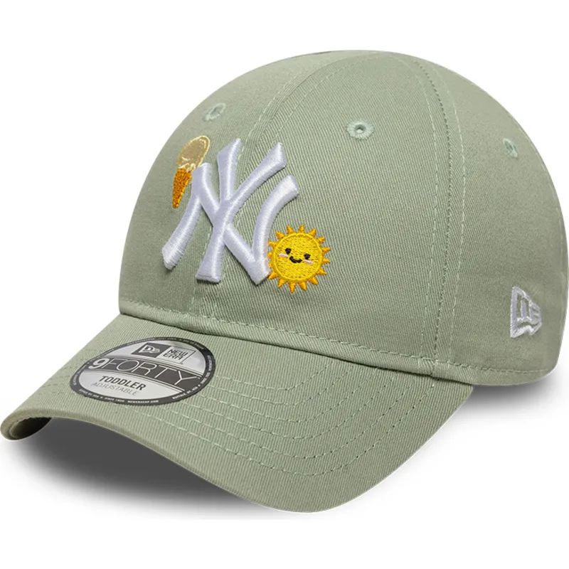 grune-gebogene-verstellbare-kappe-fur-kinder-9forty-summer-icon-der-new-york-yankees-mlb-von-new-era