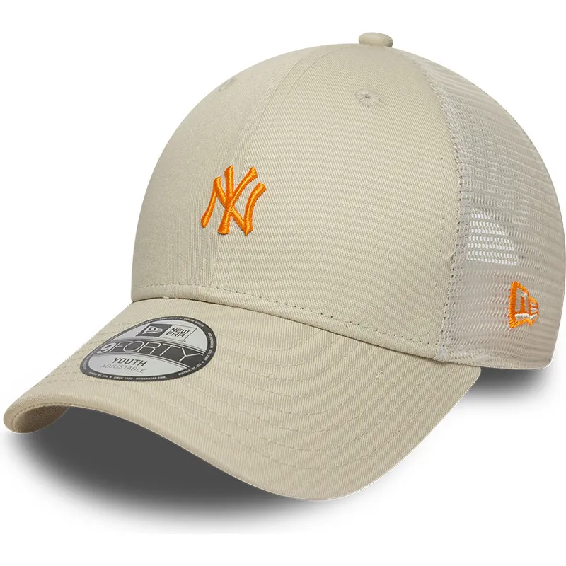 beige-verstellbare-trucker-kappe-mit-orangefarbenem-logo-fur-jungen-9forty-homefield-der-new-york-yankees-mlb-von-new-era beige-verstellbare-trucker-kappe-mit-orangefarbenem-logo-fur-jungen-9forty-homefield-der-new-york-yankees-mlb-von-new-era