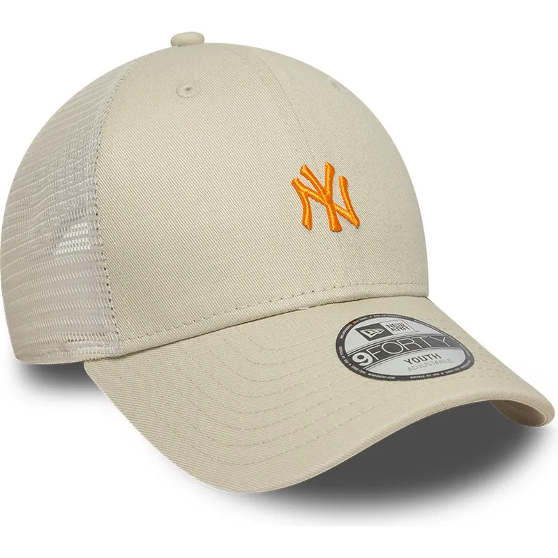 beige-verstellbare-trucker-kappe-mit-orangefarbenem-logo-fur-jungen-9forty-homefield-der-new-york-yankees-mlb-von-new-era beige-verstellbare-trucker-kappe-mit-orangefarbenem-logo-fur-jungen-9forty-homefield-der-new-york-yankees-mlb-von-new-era