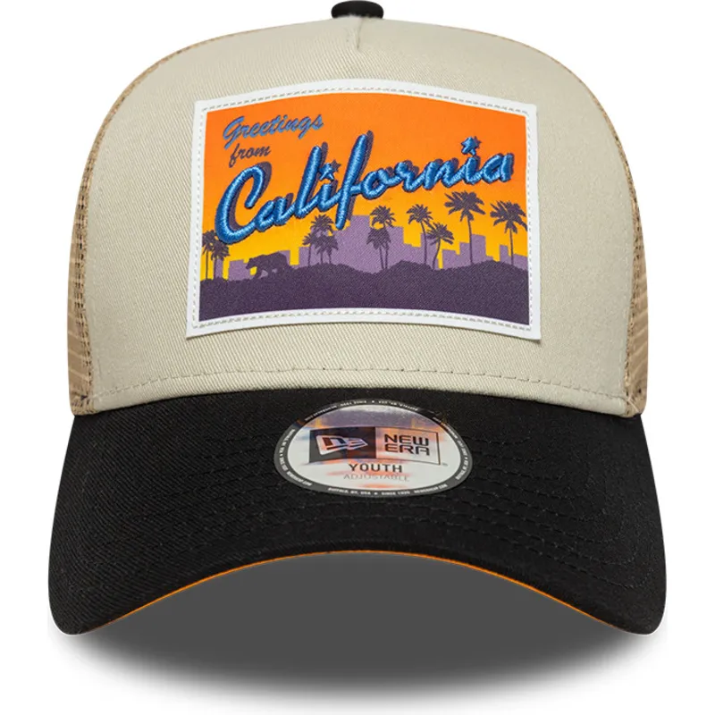 casquette-trucker-beige-pour-enfant-a-frame-location-patch-california-new-era