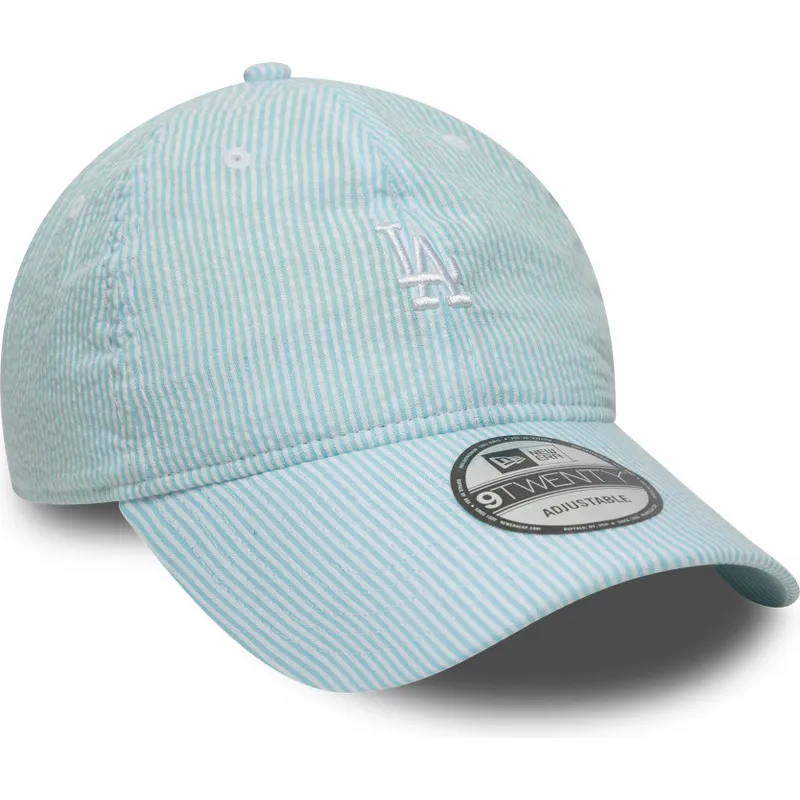 casquette-courbee-bleue-ajustable-9twenty-seersucker-los-angeles-dodgers-mlb-new-era