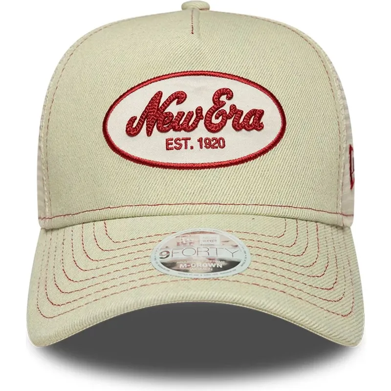 beige-trucker-cap-fur-damen-9forty-m-crown-a-frame-von-new-era