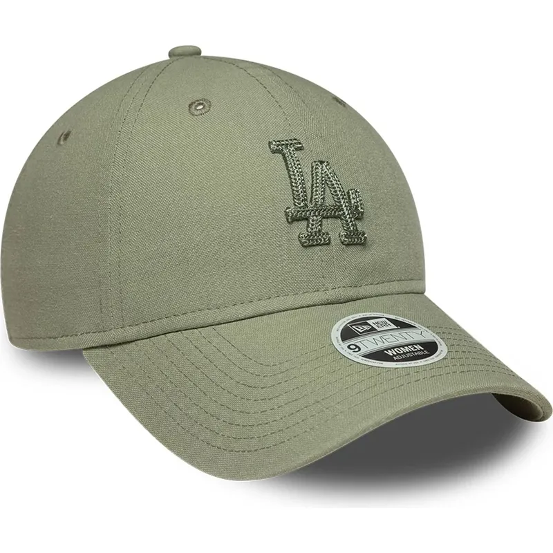 casquette-courbee-verte-ajustable-avec-logo-vert-pour-femme-9twenty-midi-linen-los-angeles-dodgers-mlb-new-era