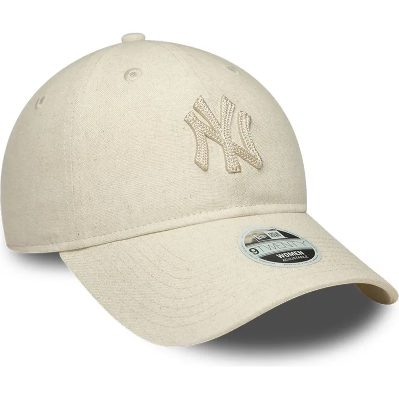 beige-verstellbare-curved-cap-mit-beigem-logo-fur-damen-9twenty-midi-linen-der-new-york-yankees-mlb-von-new-era