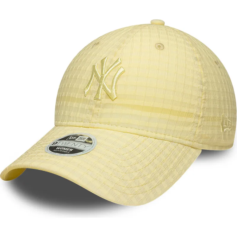 casquette-courbee-jaune-ajustable-avec-logo-jaune-pour-femme-9twenty-seersucker-new-york-yankees-mlb-new-era