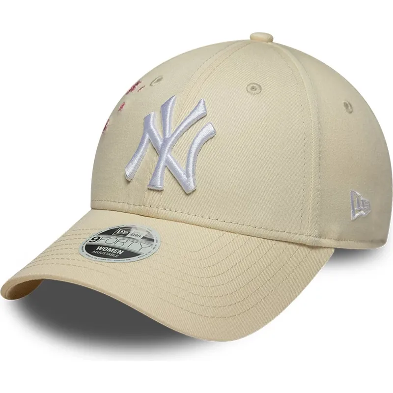 beige-verstellbare-curved-cap-fur-damen-9forty-floral-icon-side-der-new-york-yankees-mlb-von-new-era