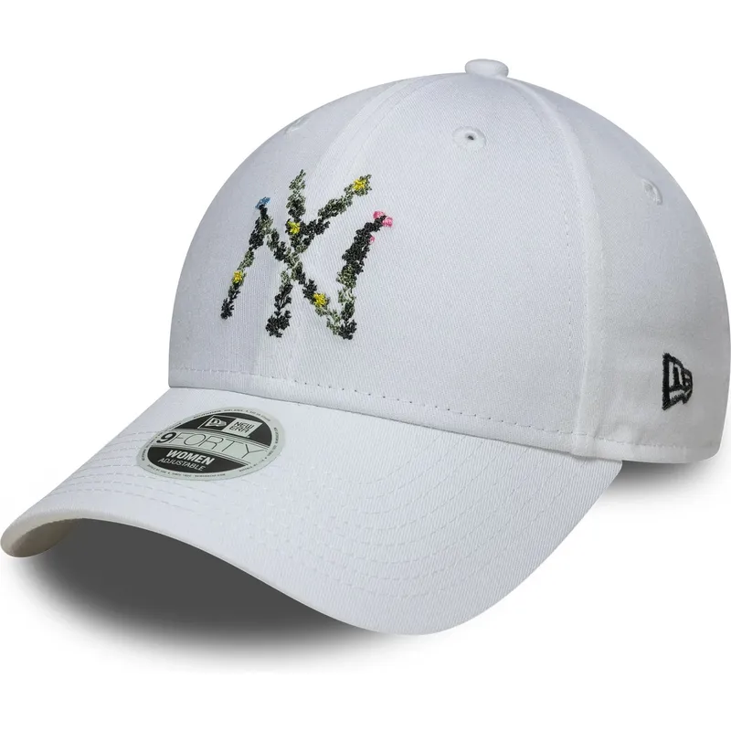 weisse-verstellbare-curved-cap-fur-damen-9forty-floral-infill-der-new-york-yankees-mlb-von-new-era