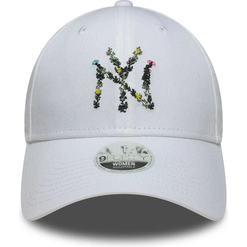 casquette-courbee-blanche-ajustable-pour-femme-9forty-floral-infill-new-york-yankees-mlb-new-era
