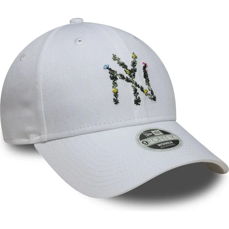 weisse-verstellbare-curved-cap-fur-damen-9forty-floral-infill-der-new-york-yankees-mlb-von-new-era