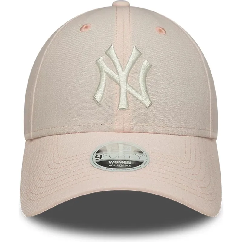 casquette-courbee-rose-claire-ajustable-pour-femme-9forty-linen-new-york-yankees-mlb-new-era