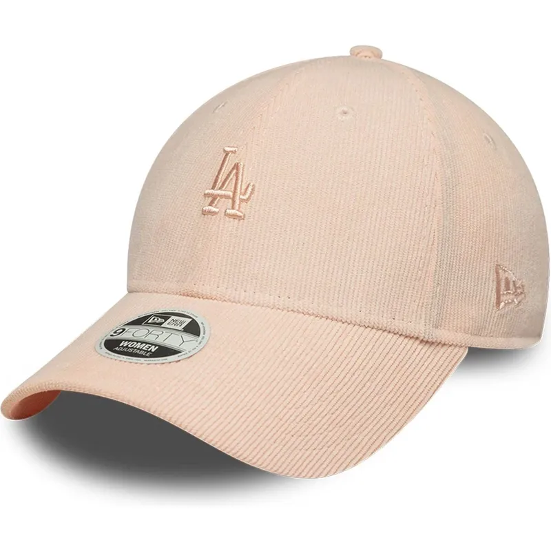 casquette-courbee-rose-ajustable-avec-logo-rose-pour-femme-9forty-mini-cord-los-angeles-dodgers-mlb-new-era