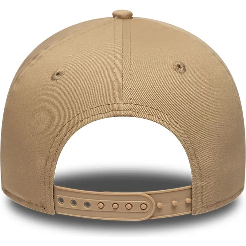 braune-gebogene-snapback-kappe-mit-schwarzem-logo-e-frame-league-essential-der-los-angeles-dodgers-mlb-von-new-era