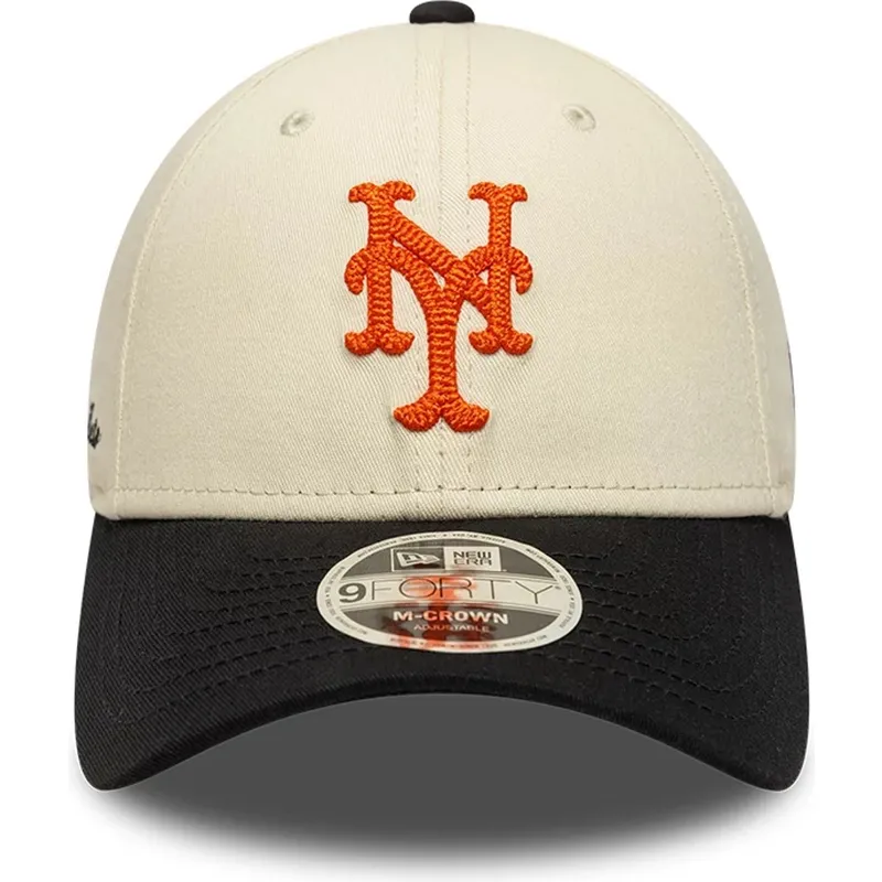 casquette-courbee-beige-et-noire-snapback-9forty-m-crown-side-script-new-york-mets-mlb-new-era
