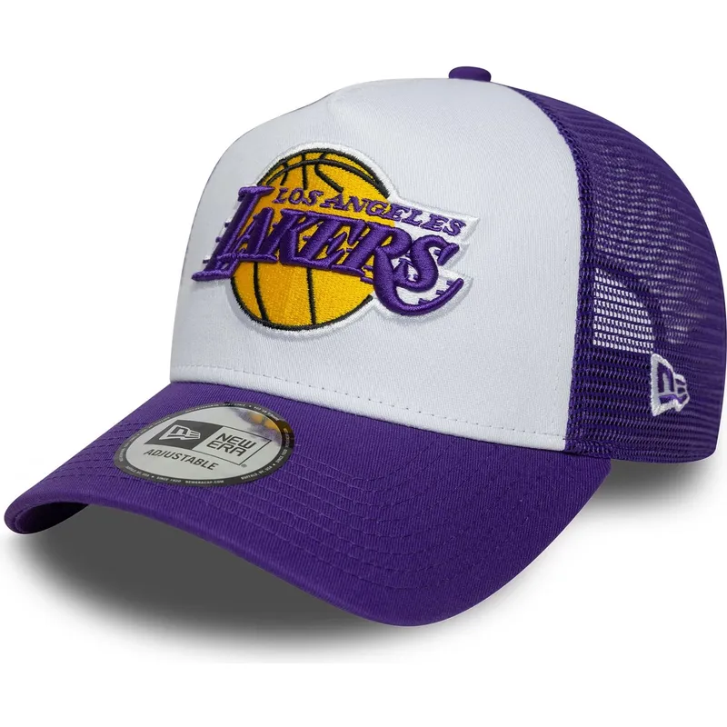 casquette-trucker-violette-et-blanche-a-frame-side-patch-los-angeles-lakers-nba-new-era