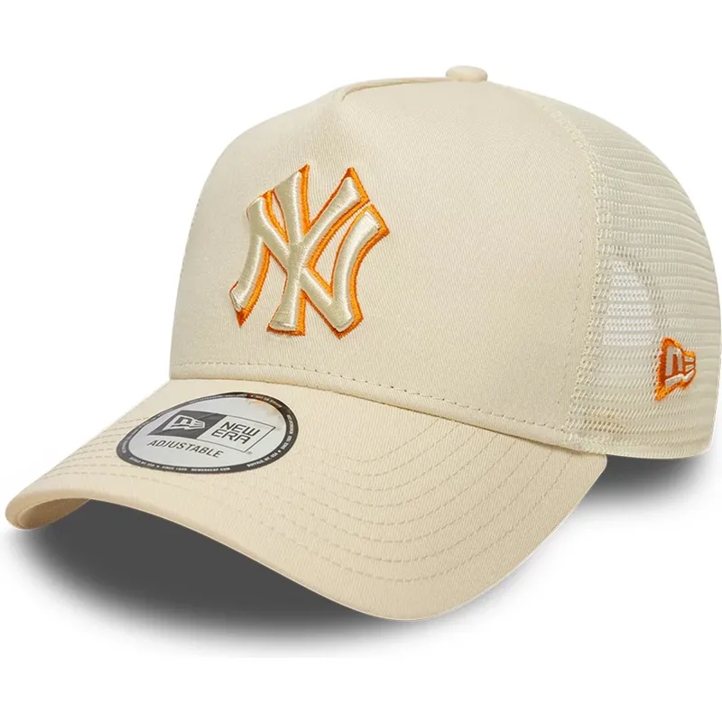 casquette-trucker-beige-avec-logo-beige-a-frame-outline-new-york-yankees-mlb-new-era