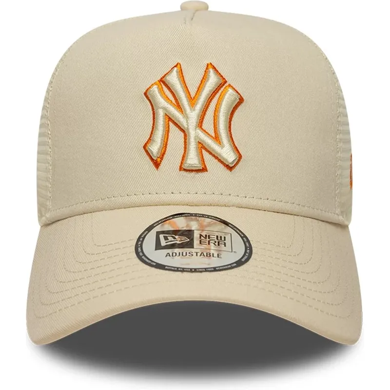 casquette-trucker-beige-avec-logo-beige-a-frame-outline-new-york-yankees-mlb-new-era