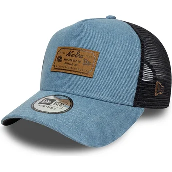 Mützen gebogen blau snapback A Frame Denim Leather Patch von New Era