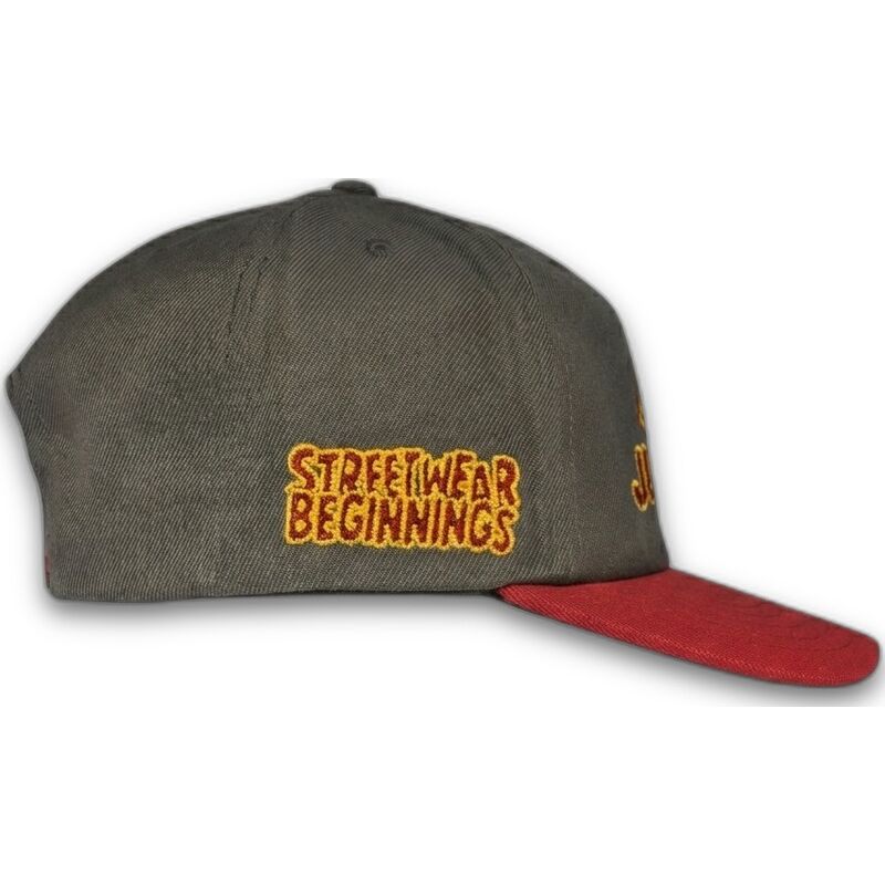 graue-und-rote-gebogene-snapback-kappe-just-kids-the-retro-von-homenage graue-und-rote-gebogene-snapback-kappe-just-kids-the-retro-von-homenage