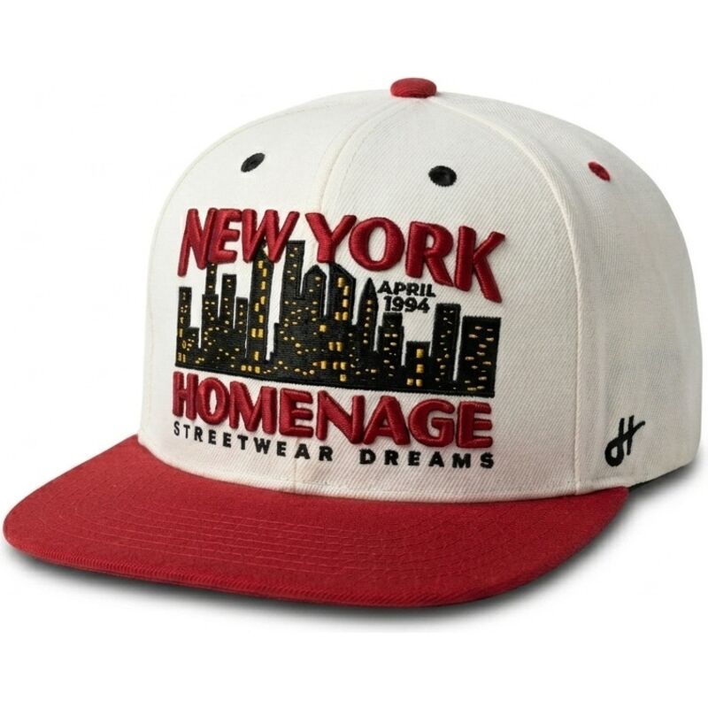 flache-beige-und-rote-snapback-kappe-nysky-skylines-the-snap-von-homenage flache-beige-und-rote-snapback-kappe-nysky-skylines-the-snap-von-homenage