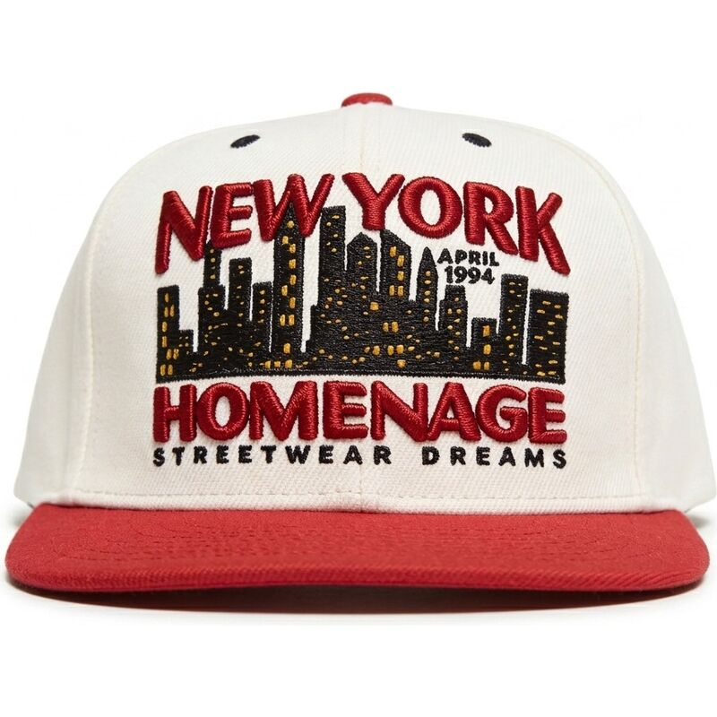 flache-beige-und-rote-snapback-kappe-nysky-skylines-the-snap-von-homenage flache-beige-und-rote-snapback-kappe-nysky-skylines-the-snap-von-homenage