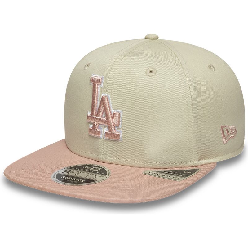 casquette-plate-beige-snapback-avec-logo-rose-9fifty-original-fit-world-series-patch-los-angeles-dodgers-mlb-new-era