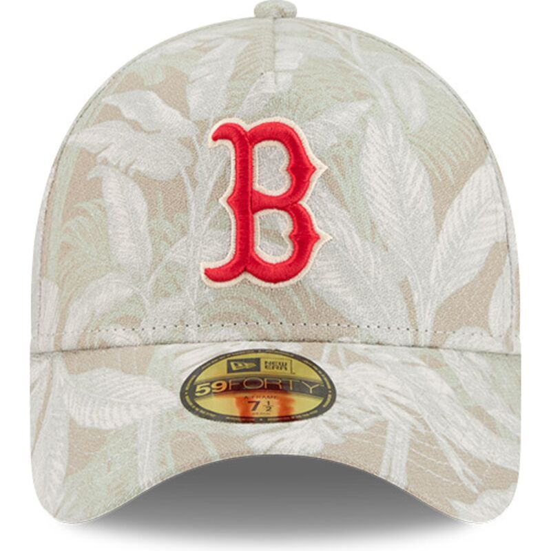 casquette-courbee-beige-ajustee-59forty-a-frame-leafy-palm-boston-red-sox-mlb-new-era