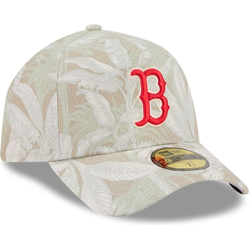 casquette-courbee-beige-ajustee-59forty-a-frame-leafy-palm-boston-red-sox-mlb-new-era