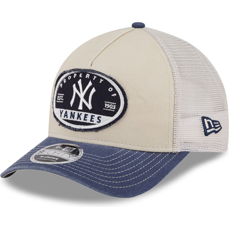 casquette-trucker-beige-et-bleue-marine-9forty-m-crown-a-frame-fray-new-york-yankees-mlb-new-era
