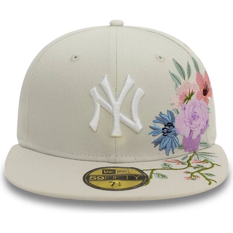 beige-angepasste-59fifty-floral-flatcap-der-new-york-yankees-mlb-von-new-era