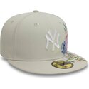 beige-angepasste-59fifty-floral-flatcap-der-new-york-yankees-mlb-von-new-era