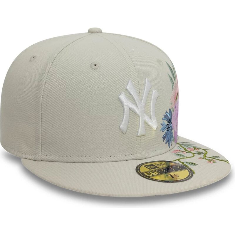 beige-angepasste-59fifty-floral-flatcap-der-new-york-yankees-mlb-von-new-era