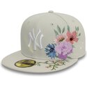 beige-angepasste-59fifty-floral-flatcap-der-new-york-yankees-mlb-von-new-era