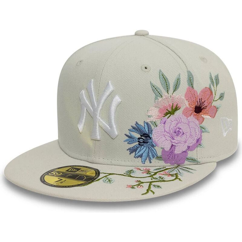 beige-angepasste-59fifty-floral-flatcap-der-new-york-yankees-mlb-von-new-era