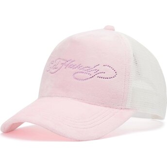 Casquette trucker rose et blanche Diamante Velour Ed Hardy