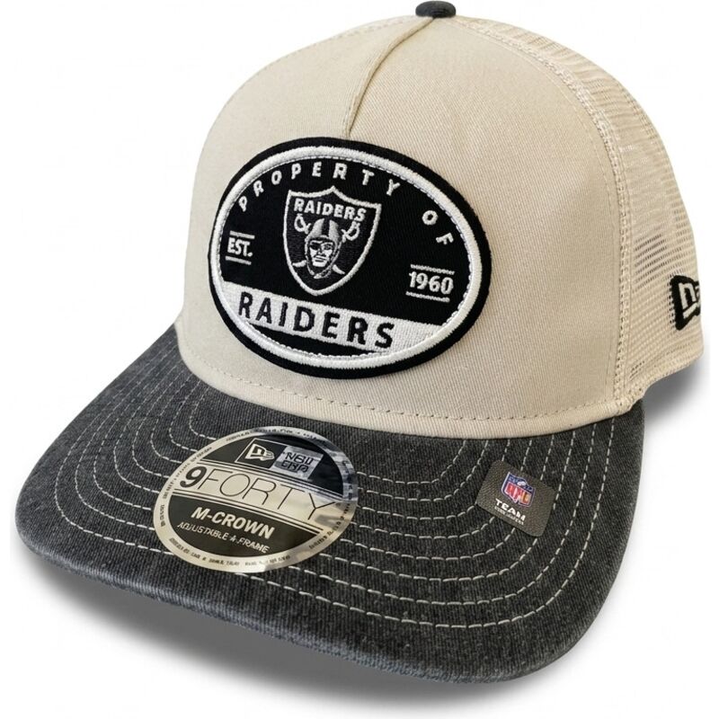casquette-trucker-beige-et-noire-9forty-m-crown-a-frame-fray-las-vegas-raiders-nfl-new-era