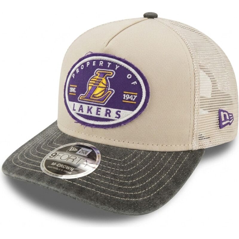 casquette-trucker-beige-et-grise-9forty-m-crown-a-frame-fray-los-angeles-lakers-nba-new-era