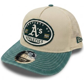 Casquette trucker beige et verte 9FORTY M-Crown A Frame Fray Oakland Athletics MLB New Era