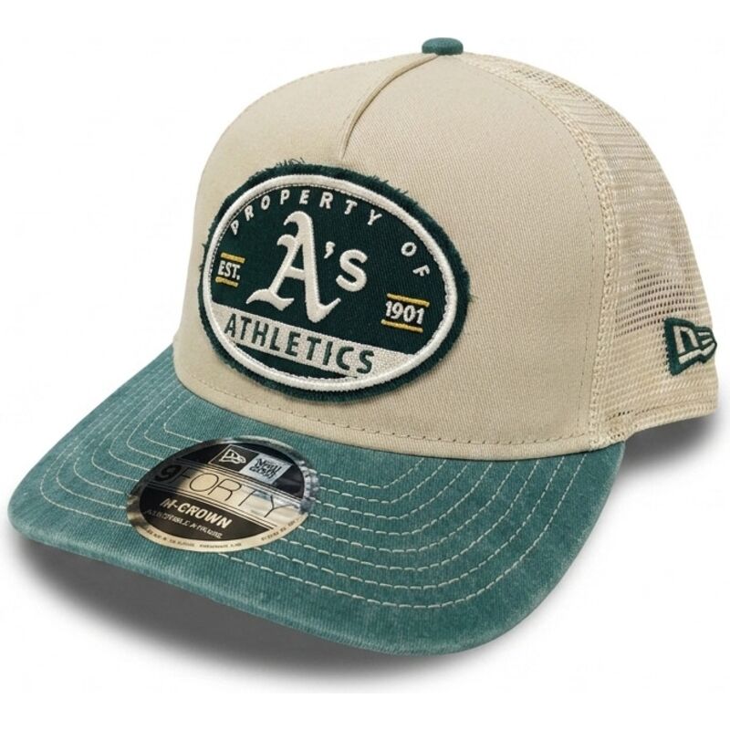 casquette-trucker-beige-et-verte-9forty-m-crown-a-frame-fray-oakland-athletics-mlb-new-era casquette-trucker-beige-et-verte-9forty-m-crown-a-frame-fray-oakland-athletics-mlb-new-era