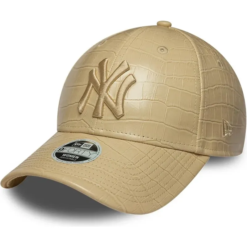 casquette-courbee-beige-ajustable-pour-femme-avec-logo-beige-9forty-pu-pattern-new-york-yankees-mlb-new-era